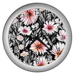 Bountiful Blossoms Wall Clock (silver) by GardenOfOphir