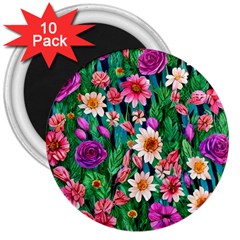 Creative Crimson Crisp Watercolor Flowers 3  Magnets (10 Pack)  by GardenOfOphir