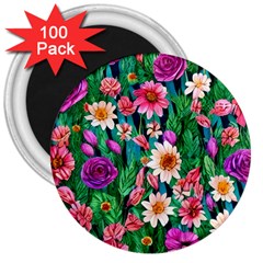 Creative Crimson Crisp Watercolor Flowers 3  Magnets (100 Pack) by GardenOfOphir