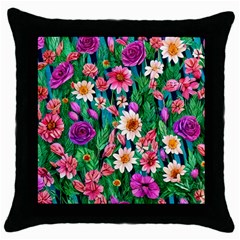 Creative Crimson Crisp Watercolor Flowers Throw Pillow Case (black) by GardenOfOphir