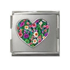 Creative Crimson Crisp Watercolor Flowers Mega Link Heart Italian Charm (18mm) by GardenOfOphir