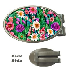 Creative Crimson Crisp Watercolor Flowers Money Clips (oval)  by GardenOfOphir