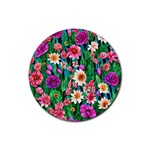 Creative Crimson Crisp Watercolor Flowers Rubber Coaster (Round) Front