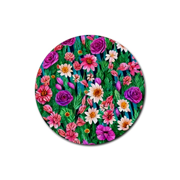 Creative Crimson Crisp Watercolor Flowers Rubber Coaster (Round)