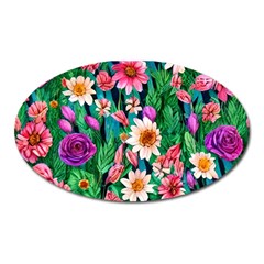 Creative Crimson Crisp Watercolor Flowers Oval Magnet by GardenOfOphir