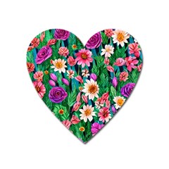 Creative Crimson Crisp Watercolor Flowers Heart Magnet by GardenOfOphir