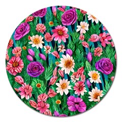 Creative Crimson Crisp Watercolor Flowers Magnet 5  (round) by GardenOfOphir