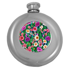 Creative Crimson Crisp Watercolor Flowers Round Hip Flask (5 Oz) by GardenOfOphir