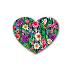 Creative Crimson Crisp Watercolor Flowers Rubber Heart Coaster (4 Pack) by GardenOfOphir