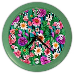 Creative Crimson Crisp Watercolor Flowers Color Wall Clock by GardenOfOphir