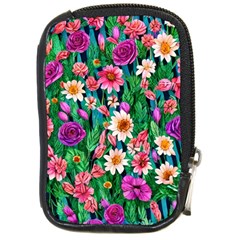 Creative Crimson Crisp Watercolor Flowers Compact Camera Leather Case by GardenOfOphir