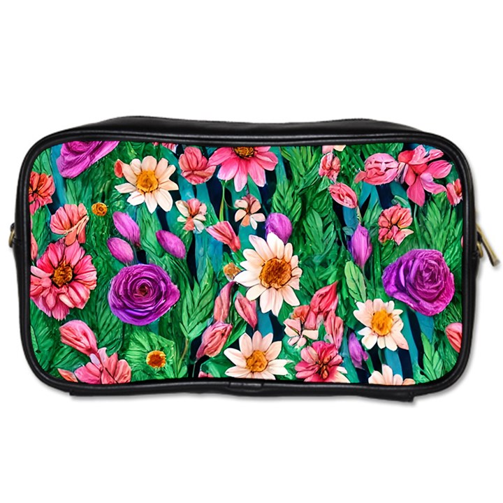 Creative Crimson Crisp Watercolor Flowers Toiletries Bag (One Side)