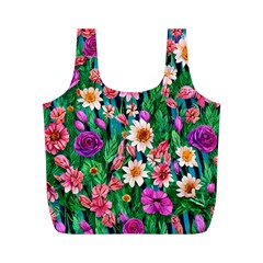 Creative Crimson Crisp Watercolor Flowers Full Print Recycle Bag (m) by GardenOfOphir