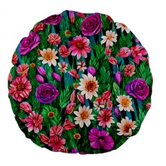 Creative Crimson Crisp Watercolor Flowers Large 18  Premium Flano Round Cushions by GardenOfOphir