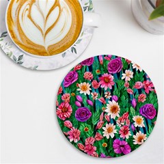 Creative Crimson Crisp Watercolor Flowers Uv Print Round Tile Coaster by GardenOfOphir