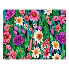 Creative Crimson Crisp Watercolor Flowers One Side Premium Plush Fleece Blanket (large)