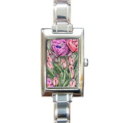 Chic Choice Classic Watercolor Flowers Rectangle Italian Charm Watch by GardenOfOphir