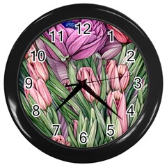 Chic Choice Classic Watercolor Flowers Wall Clock (black) by GardenOfOphir