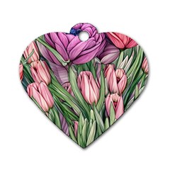 Chic Choice Classic Watercolor Flowers Dog Tag Heart (one Side) by GardenOfOphir