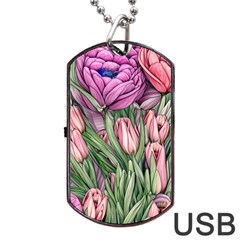 Chic Choice Classic Watercolor Flowers Dog Tag Usb Flash (one Side) by GardenOfOphir