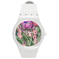 Chic Choice Classic Watercolor Flowers Round Plastic Sport Watch (m) by GardenOfOphir