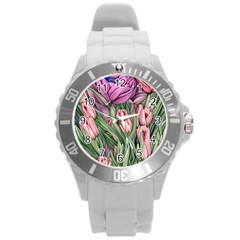 Chic Choice Classic Watercolor Flowers Round Plastic Sport Watch (l) by GardenOfOphir