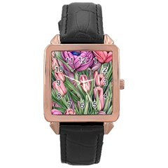 Chic Choice Classic Watercolor Flowers Rose Gold Leather Watch  by GardenOfOphir