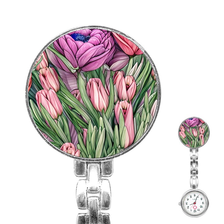 Chic Choice Classic Watercolor Flowers Stainless Steel Nurses Watch