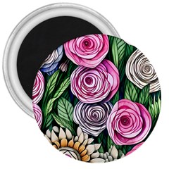 Breathtaking Bright Brilliant Watercolor Flowers 3  Magnets by GardenOfOphir