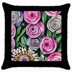 Breathtaking Bright Brilliant Watercolor Flowers Throw Pillow Case (black) by GardenOfOphir