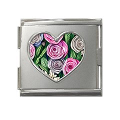 Breathtaking Bright Brilliant Watercolor Flowers Mega Link Heart Italian Charm (18mm) by GardenOfOphir