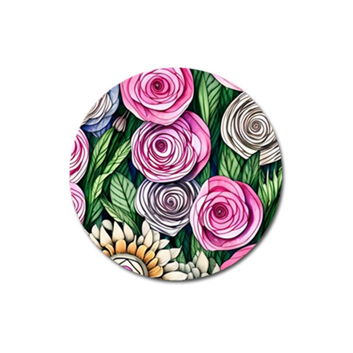 Breathtaking Bright Brilliant Watercolor Flowers Magnet 3  (Round)