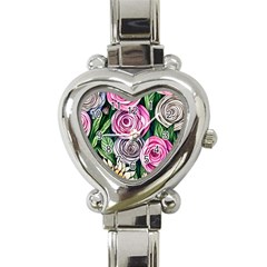 Breathtaking Bright Brilliant Watercolor Flowers Heart Italian Charm Watch by GardenOfOphir