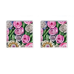 Breathtaking Bright Brilliant Watercolor Flowers Cufflinks (square) by GardenOfOphir