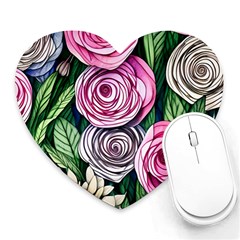 Breathtaking Bright Brilliant Watercolor Flowers Heart Mousepad by GardenOfOphir