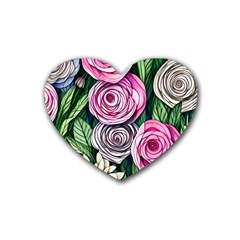 Breathtaking Bright Brilliant Watercolor Flowers Rubber Heart Coaster (4 Pack) by GardenOfOphir