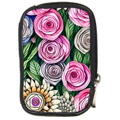 Breathtaking Bright Brilliant Watercolor Flowers Compact Camera Leather Case by GardenOfOphir