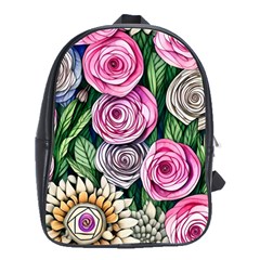 Breathtaking Bright Brilliant Watercolor Flowers School Bag (large) by GardenOfOphir