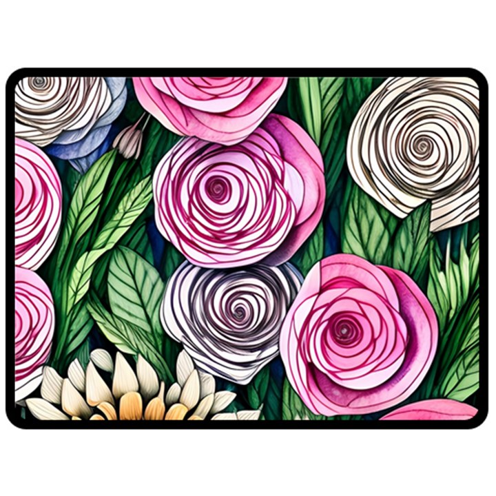 Breathtaking Bright Brilliant Watercolor Flowers One Side Fleece Blanket (Large)