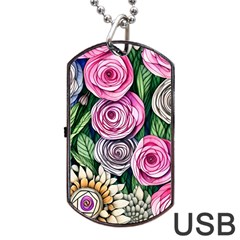 Breathtaking Bright Brilliant Watercolor Flowers Dog Tag Usb Flash (one Side) by GardenOfOphir