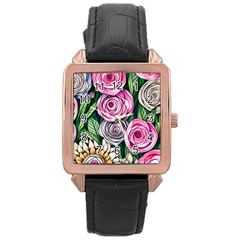 Breathtaking Bright Brilliant Watercolor Flowers Rose Gold Leather Watch  by GardenOfOphir