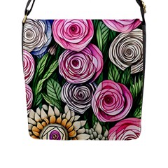 Breathtaking Bright Brilliant Watercolor Flowers Flap Closure Messenger Bag (l) by GardenOfOphir