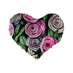 Breathtaking Bright Brilliant Watercolor Flowers Standard 16  Premium Flano Heart Shape Cushions by GardenOfOphir