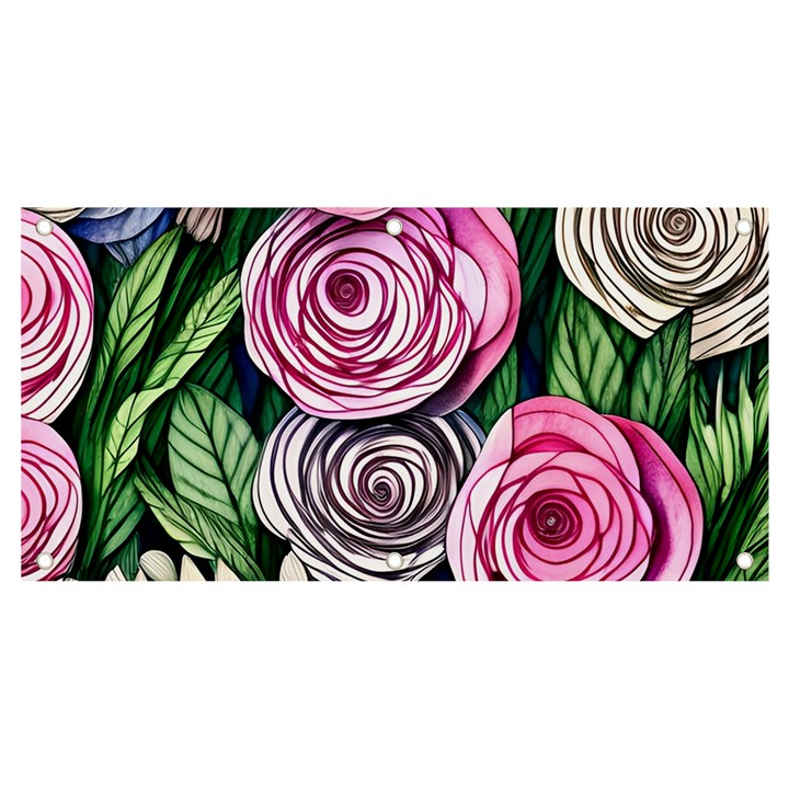 Breathtaking Bright Brilliant Watercolor Flowers Banner and Sign 4  x 2 