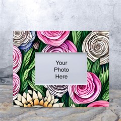 Breathtaking Bright Brilliant Watercolor Flowers White Tabletop Photo Frame 4 x6  by GardenOfOphir