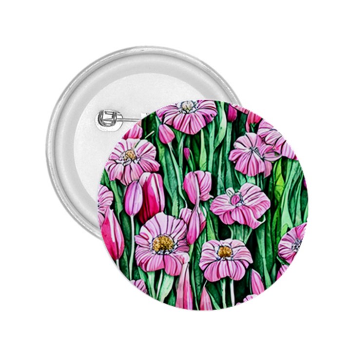 Blushing Bold Botanical Watercolor Flowers 2.25  Buttons