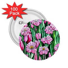 Blushing Bold Botanical Watercolor Flowers 2 25  Buttons (100 Pack)  by GardenOfOphir