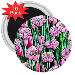 Blushing Bold Botanical Watercolor Flowers 3  Magnets (10 Pack)  by GardenOfOphir