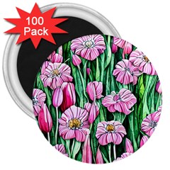 Blushing Bold Botanical Watercolor Flowers 3  Magnets (100 Pack) by GardenOfOphir