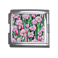 Blushing Bold Botanical Watercolor Flowers Mega Link Italian Charm (18mm)